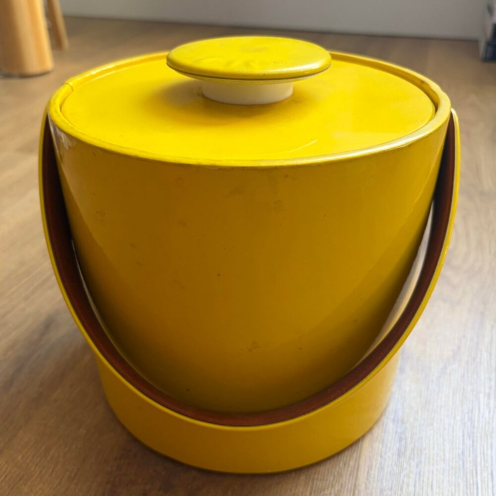 Vintage Ice Bucket Yellow Mid Century Modern Vinyl and Plastic
